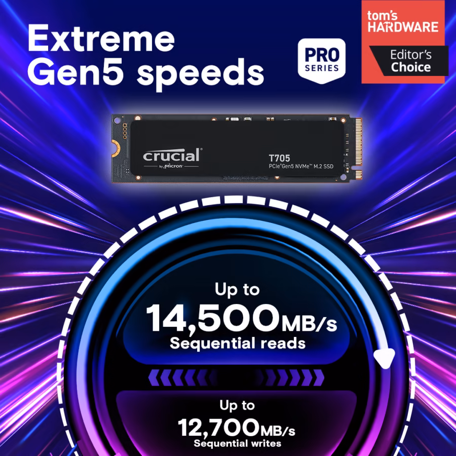 رسم رسمي من Crucial يوضح سرعة T705 2TB عبر PCIe Gen5